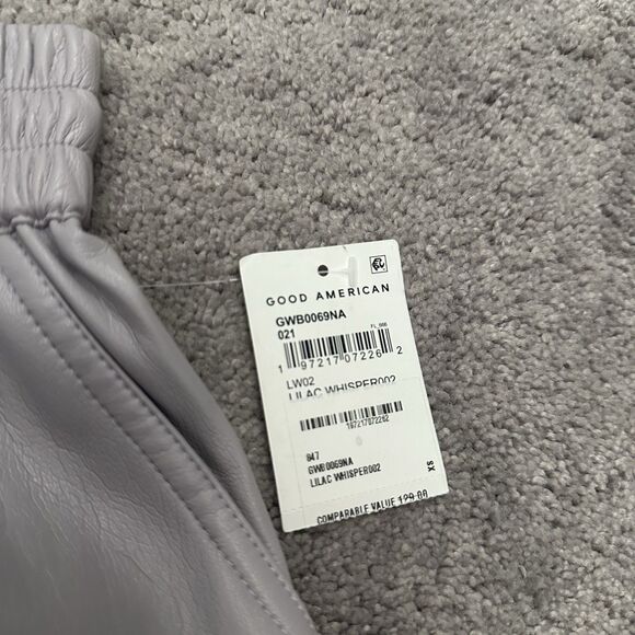 Good American Paperbag Leather Shorts Size 0 Purple Drawstring Waist Classy Chic - Picture 3 of 9